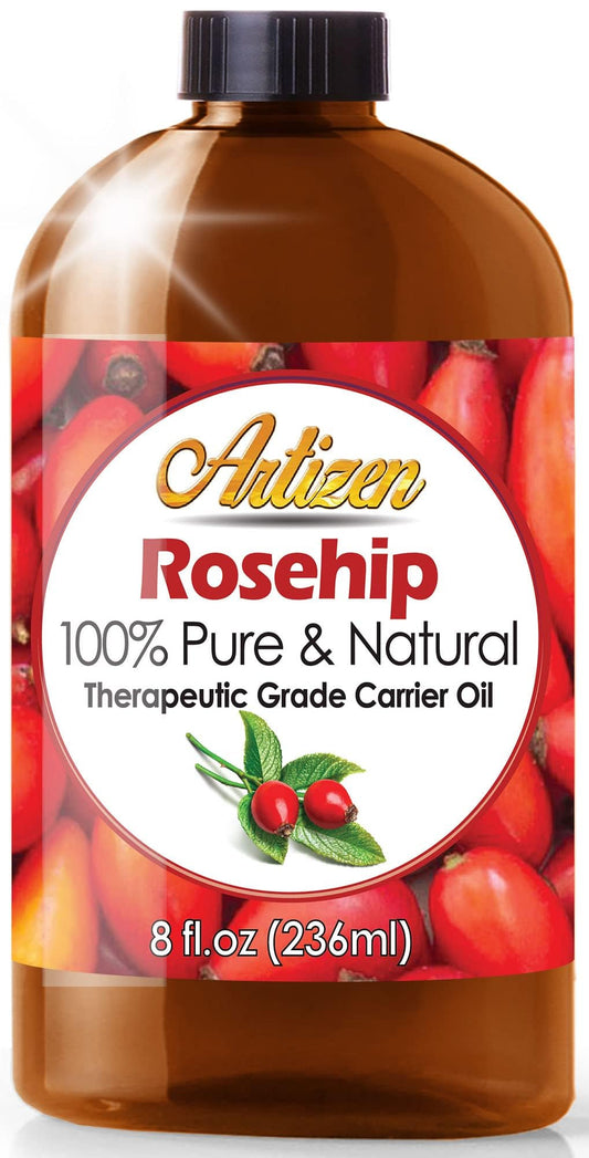Artizen Rosehip Oil 8oz bottle for pure skin nourishment.