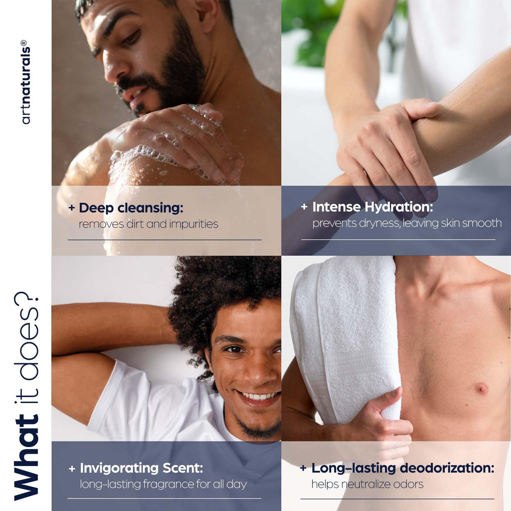 ArtNaturals Men’s Fresh Body Wash label closeup notes paraben-free botanicals.