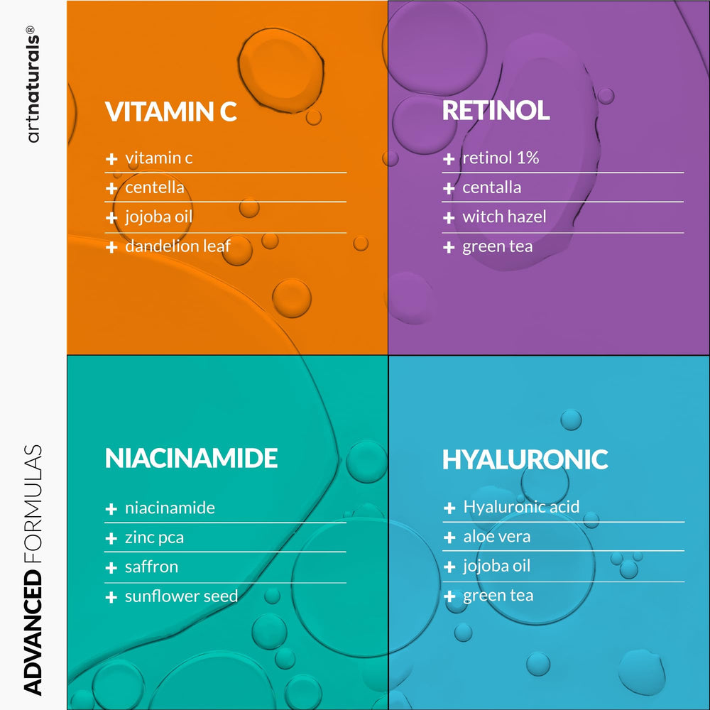 Artnaturals Vitamin C Serum Set packaging and USA-made label highlights purity.