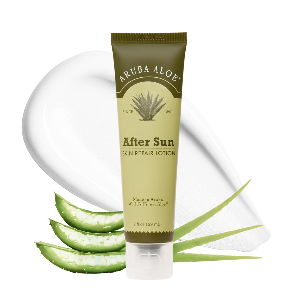 Aruba Aloe After-Sun Lotion bottle provides quick hydration for sun-exposed skin.