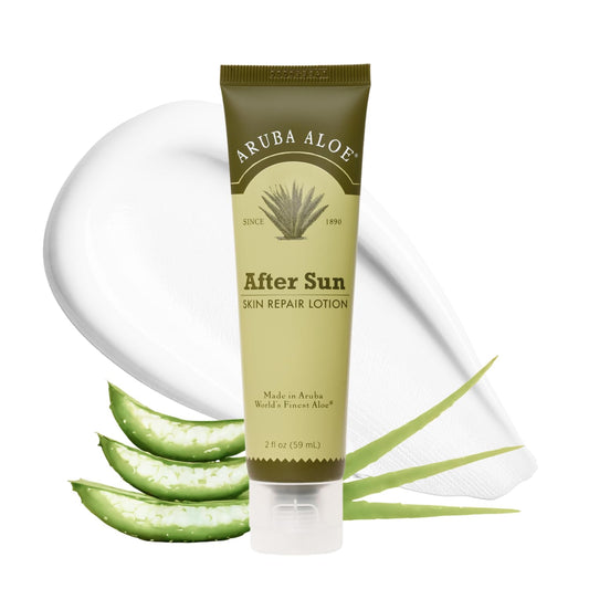 Aruba Aloe After-Sun Lotion bottle provides quick hydration for sun-exposed skin.
