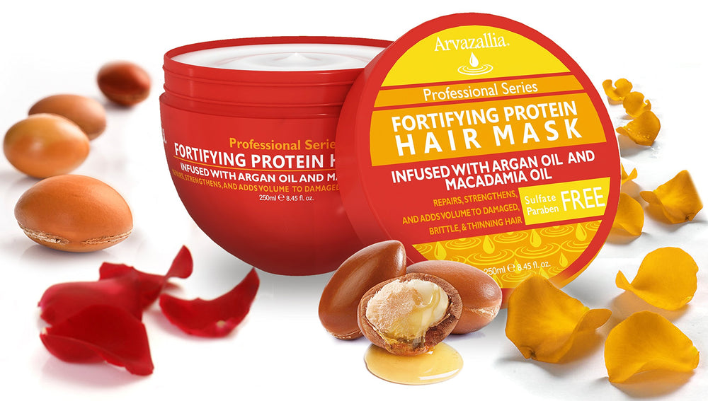 Arvazallia Fortifying Protein Hair Mask application scene showing detangling and softness