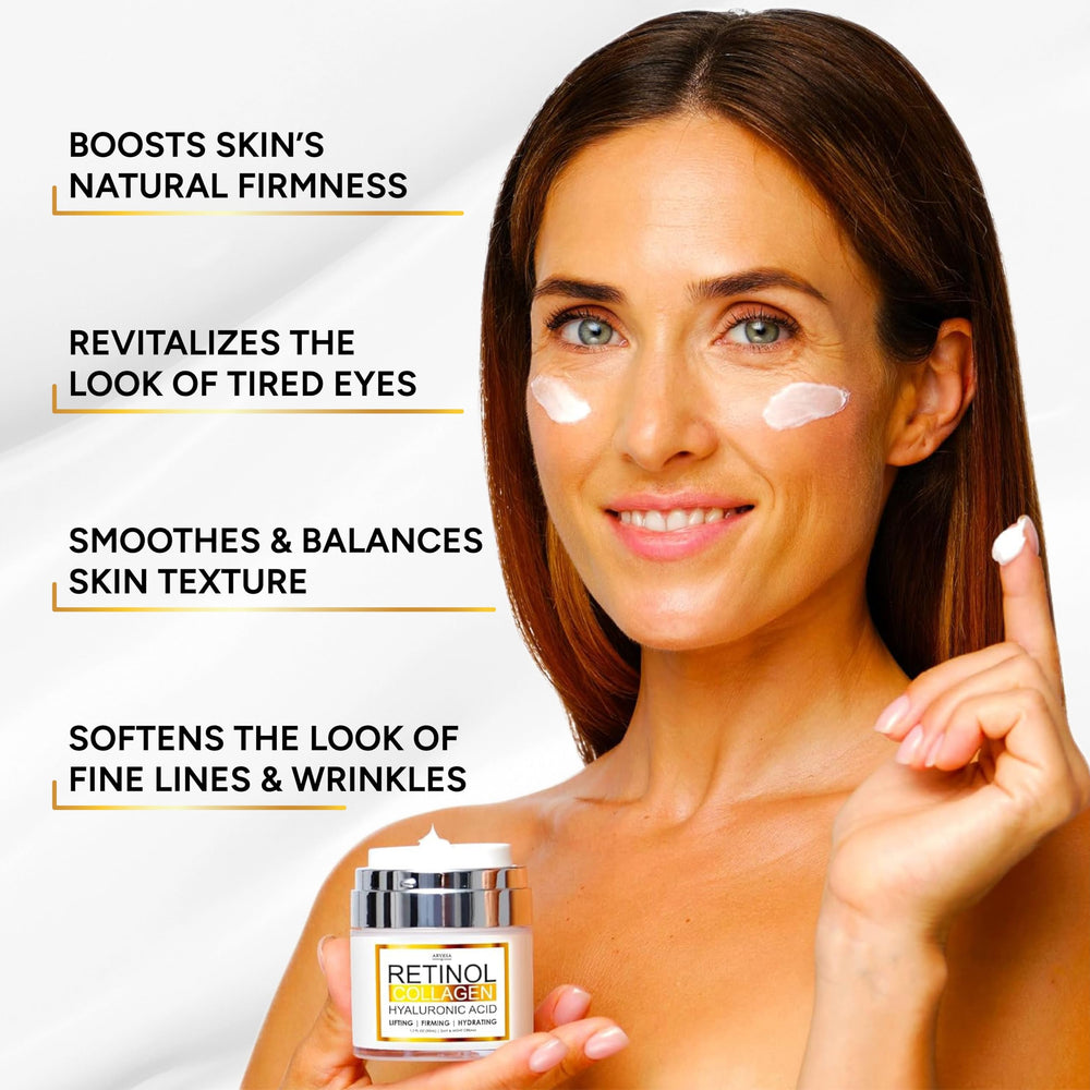 Arvesa Retinol Cream texture close-up shows lightweight, non-greasy finish.