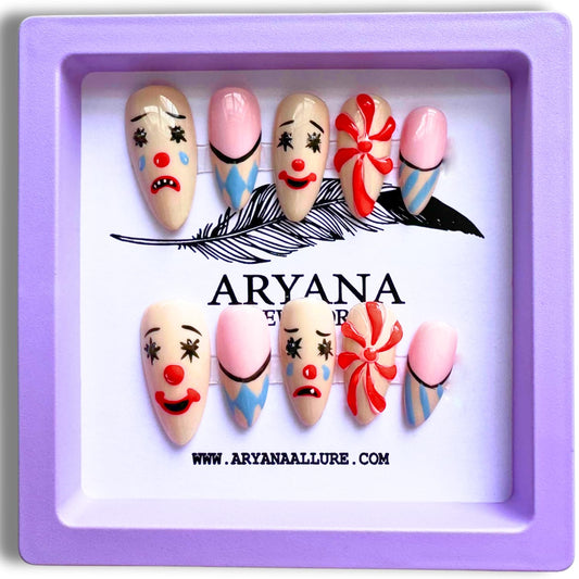 ARYANA NEW YORK clown collection medium almond nails for versatile at home styling.