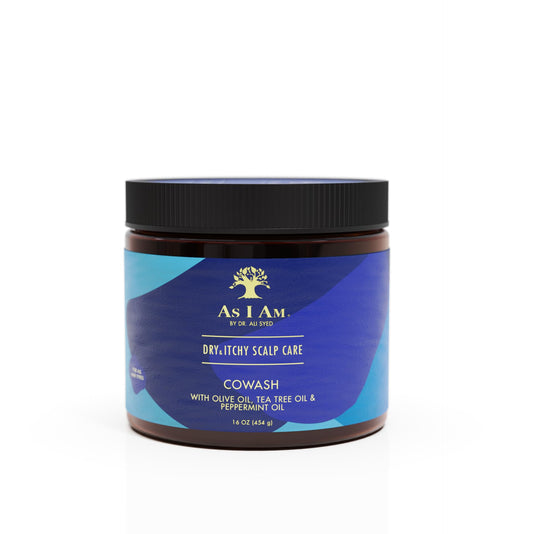 As I Am Dry & Itchy Scalp Care Cowash bottle pour promotes gentle cleansing of dry scalp