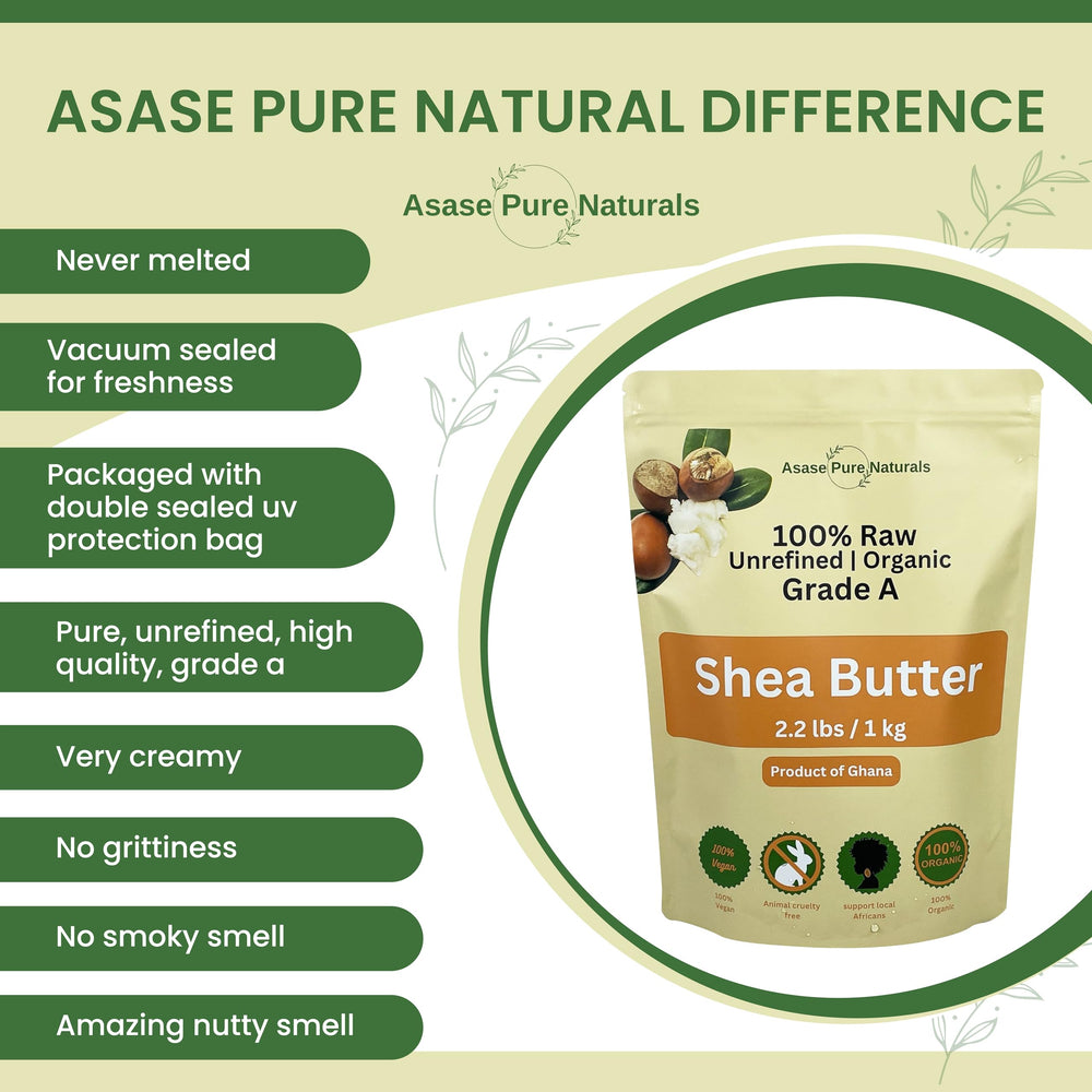 Asase Pure Naturals raw block highlights natural texture and quality.
