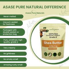 Asase Pure Naturals raw block highlights natural texture and quality.