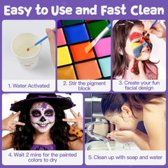 Asddage face paint on-body demo highlights versatile body art options.