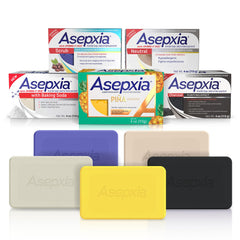 Asepxia variety pack five bars close-up for acne care routine.