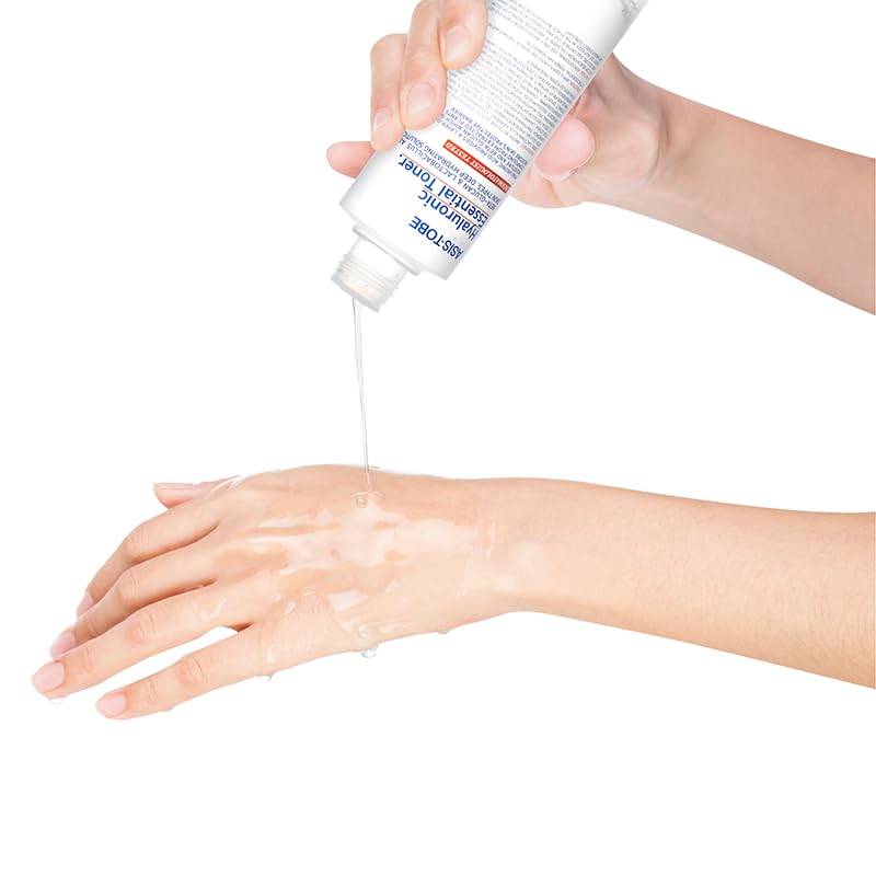 ASIS-TOBE Hyaluronic Essential Toner bottle pour signals quick hydration.