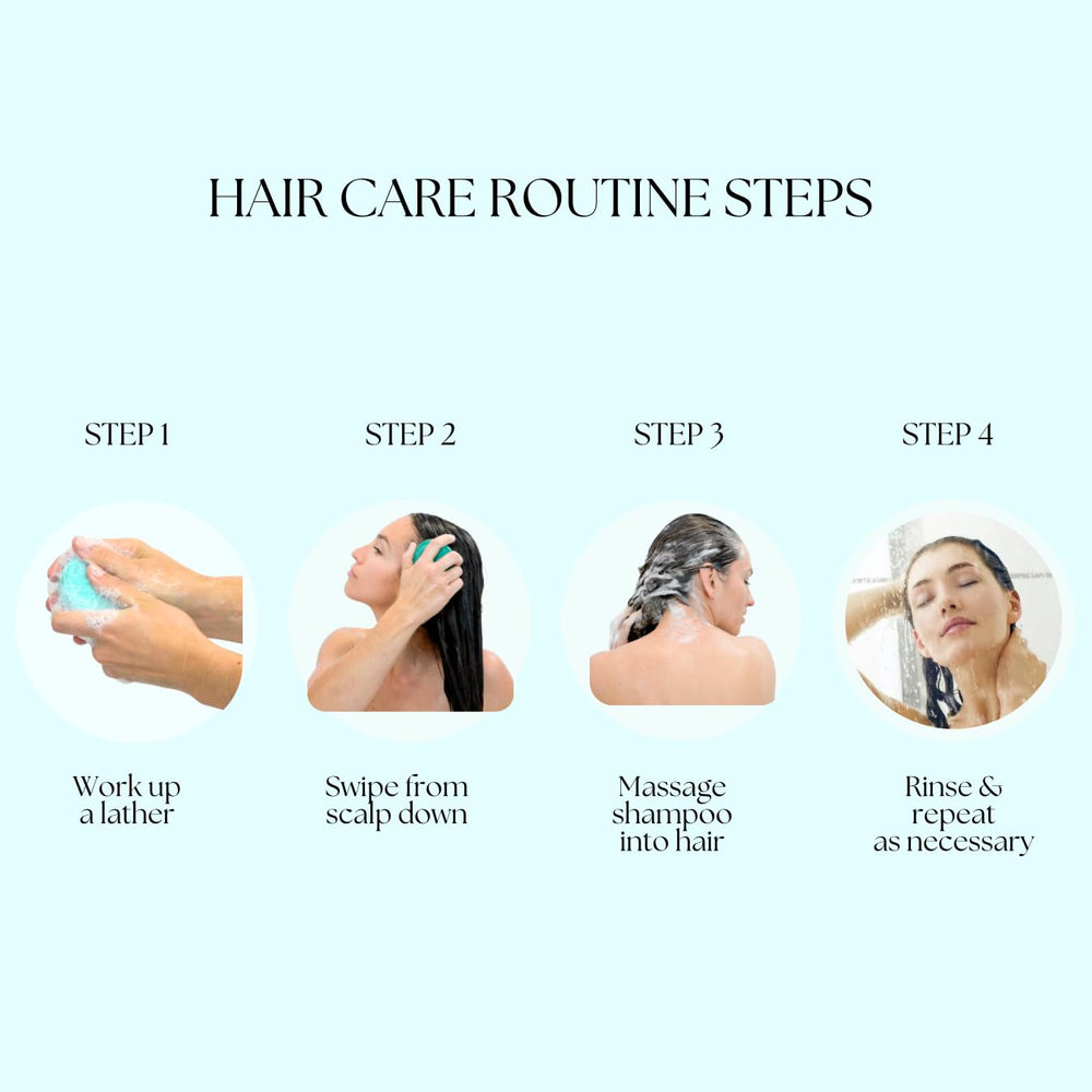 Rich lather forming from the shampoo bar demonstrates cleansing power.