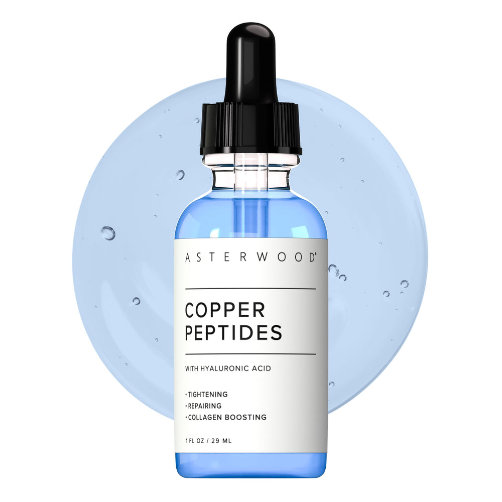 Asterwood Copper Peptides Serum bottle highlighting premium anti-aging care.