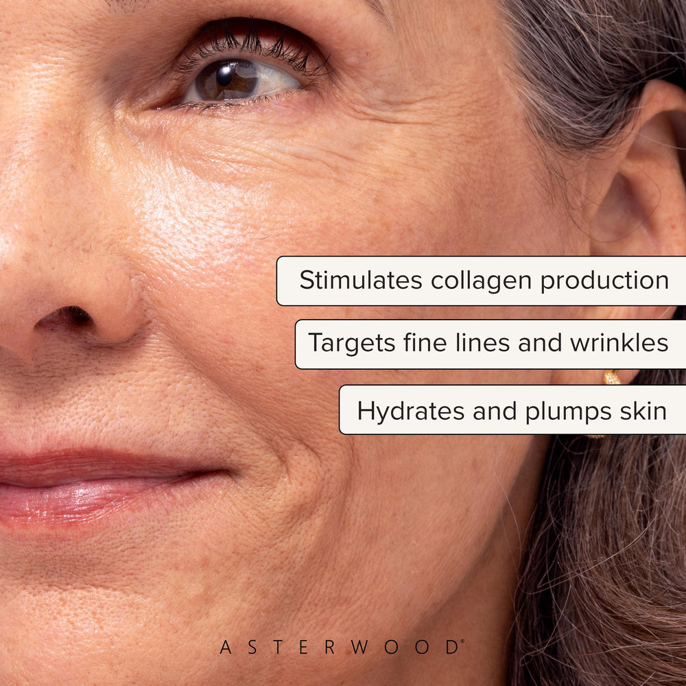 Asterwood Triple Repair Serum pump top ready for smoothing fine lines, morning routine.