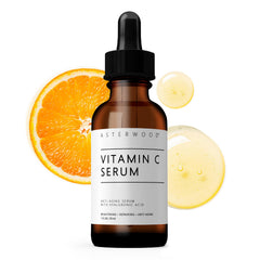 Asterwood Vitamin C Serum bottle with pump for hydrating, radiant skin.