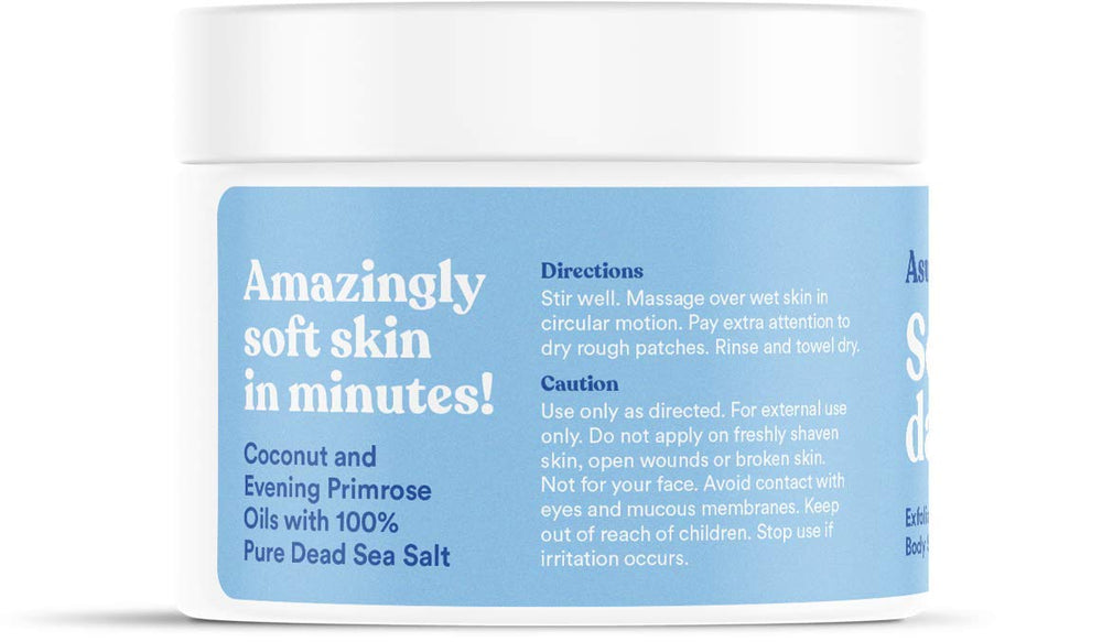 Close-up of fine Dead Sea salt in ASUTRA scrub for gentle skin polish.