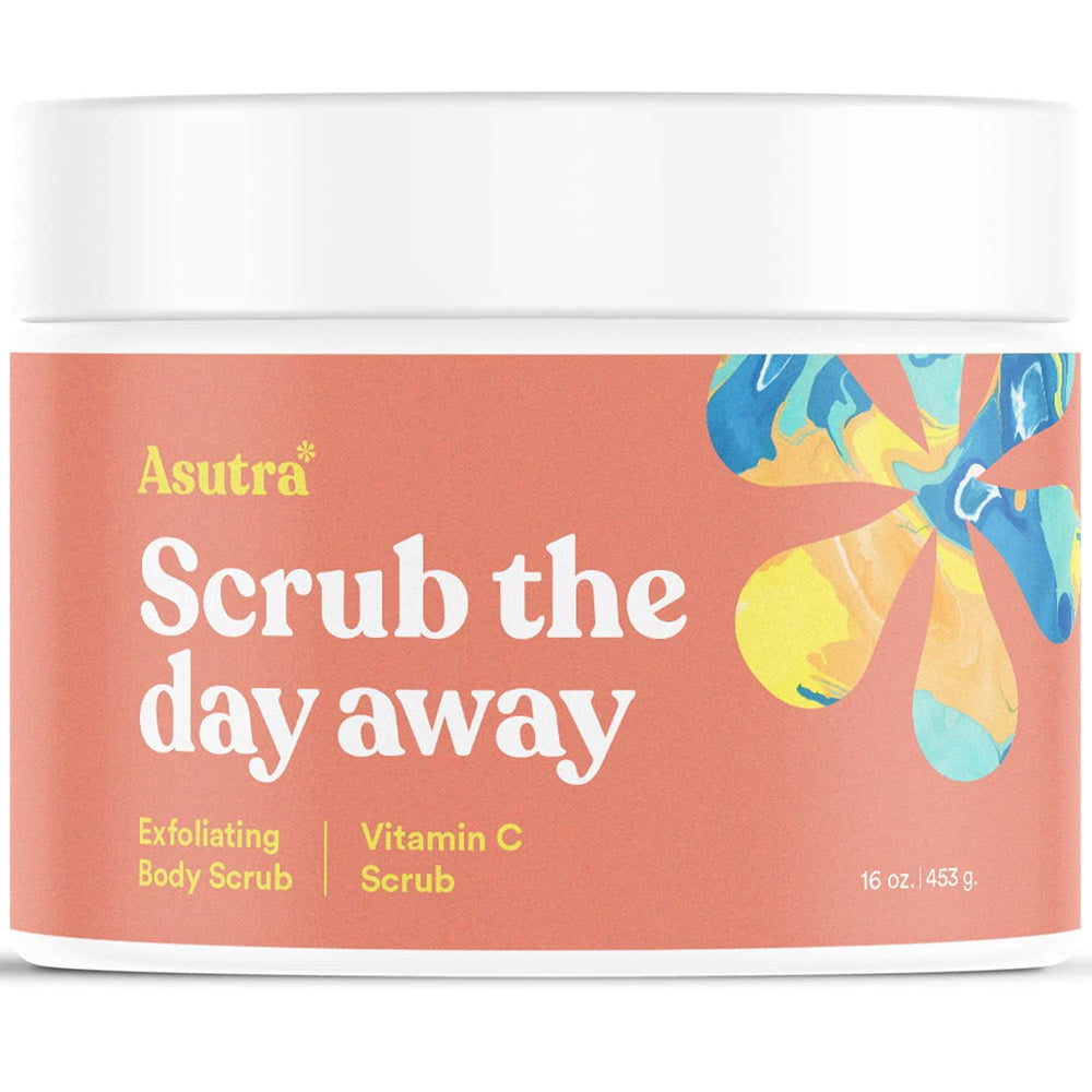 ASUTRA Dead Sea Salt Scrub jar front view emphasizes hydrated skin feel