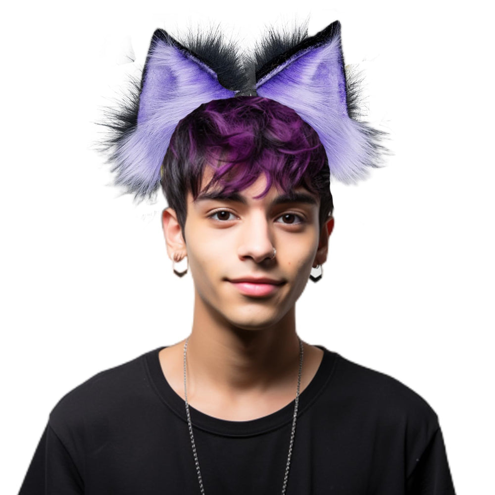 ATekatac wolf ears headband furry detail close-up for realistic Halloween costume.
