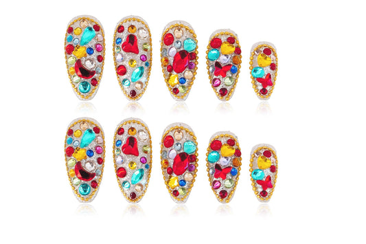 Atuhua bling rhinestones press-on nails for sparkling evenings