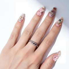 Atuhua pink bow and love-heart 3D nail design for playful chic style.