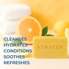 ATWATER Clean Impact Hydrating Bar facial close-up, creamy lather for daily cleansing.