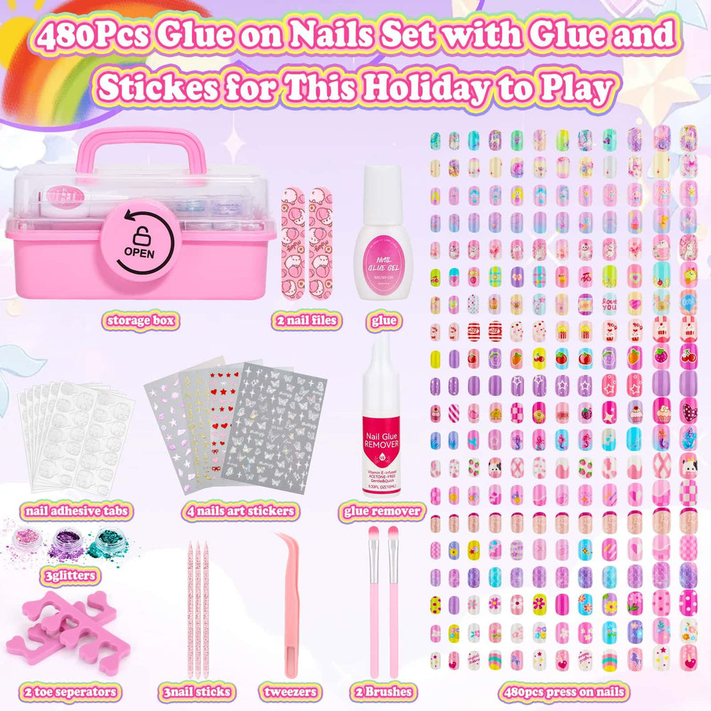 Audab glitter stickers and art sticks enable creative nail embellishments.
