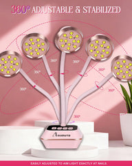 Auduto UV LED nail lamp rose-pink ambient light enhances workspace ambiance.