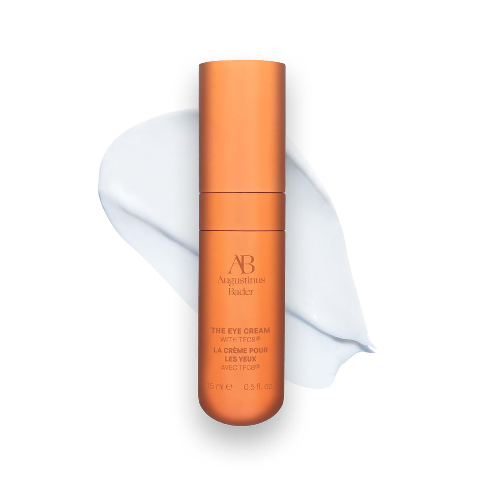 Augustinus Bader Eye Cream refill packaging shows a sleek recyclable glass jar for premium skincare.