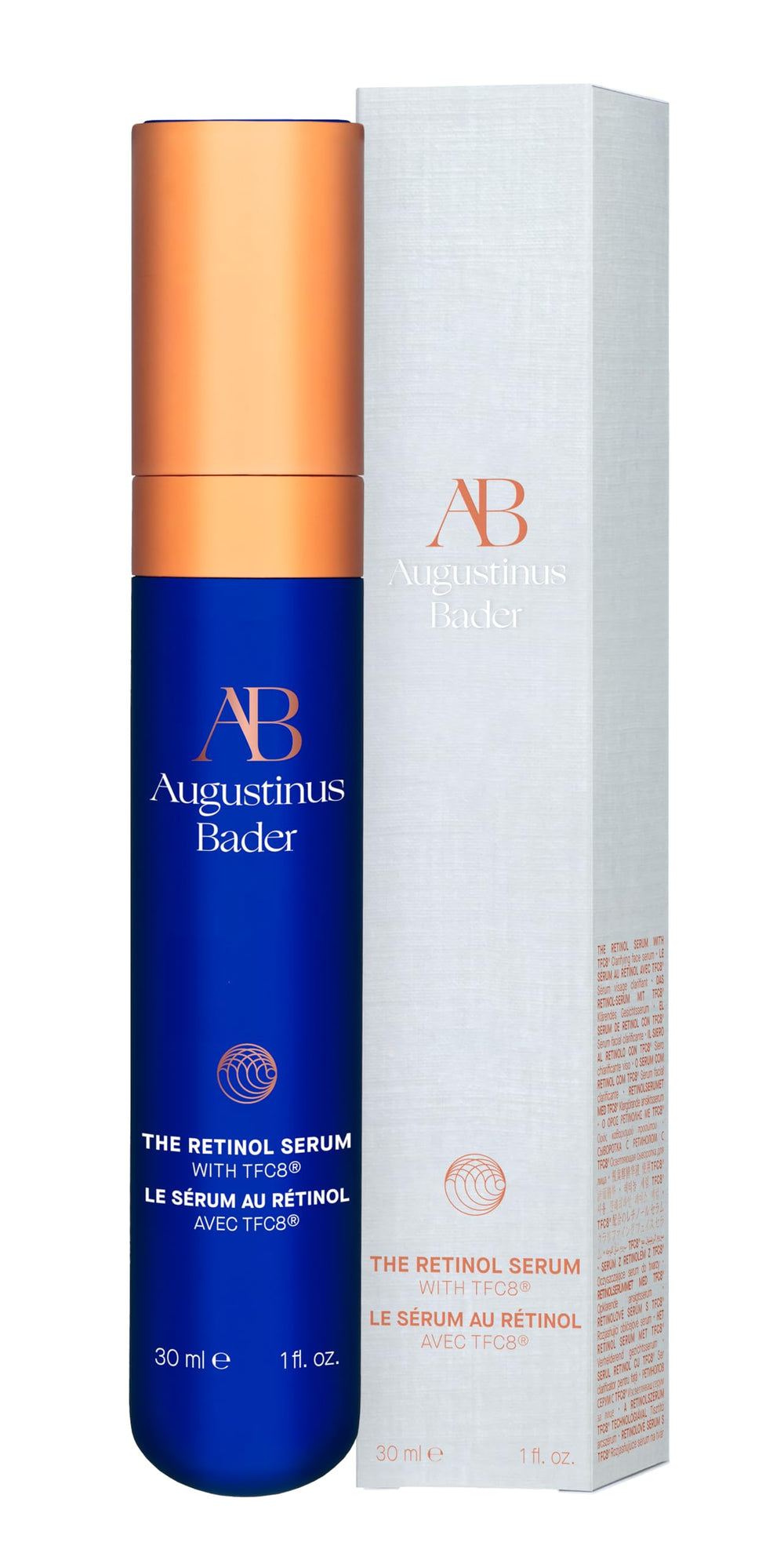 Premium cap detail on Augustinus Bader serum signaling luxury packaging.