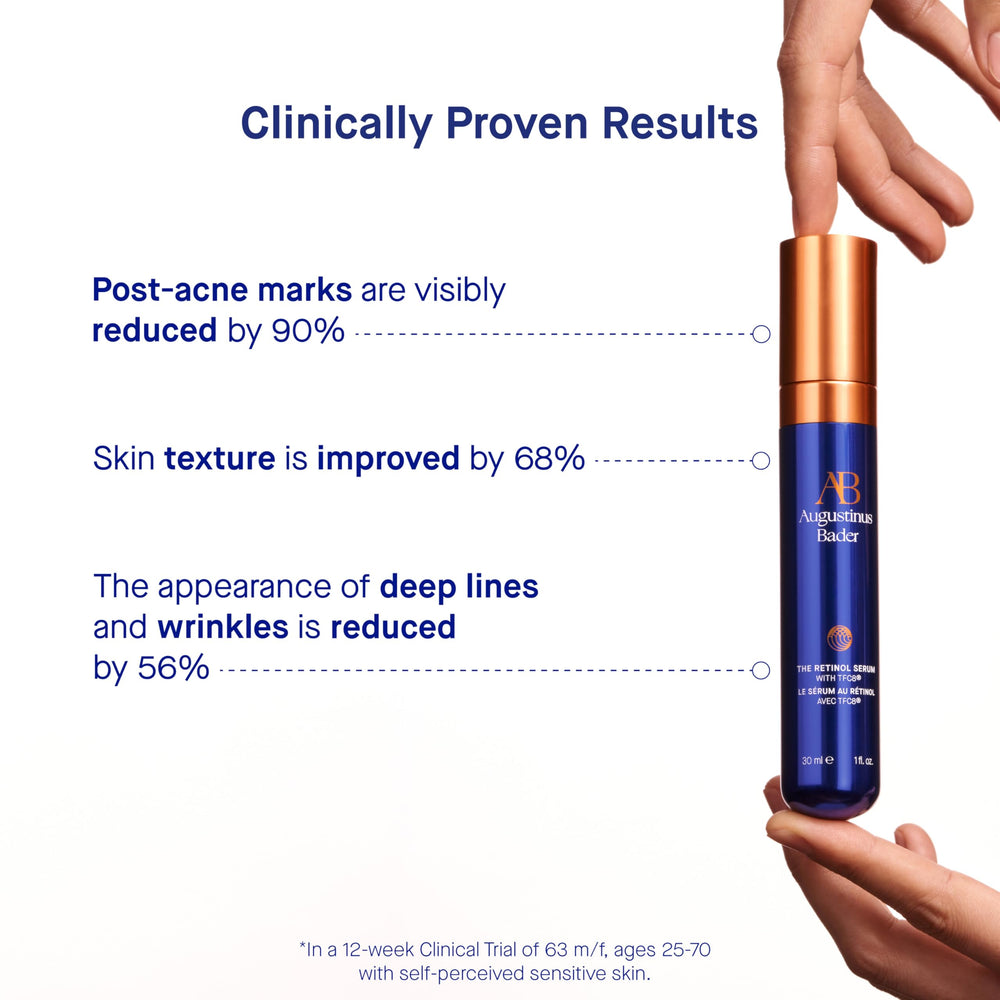 Close-up of TFC8 ingredient boost in Augustinus Bader Retinol Serum for renewal.