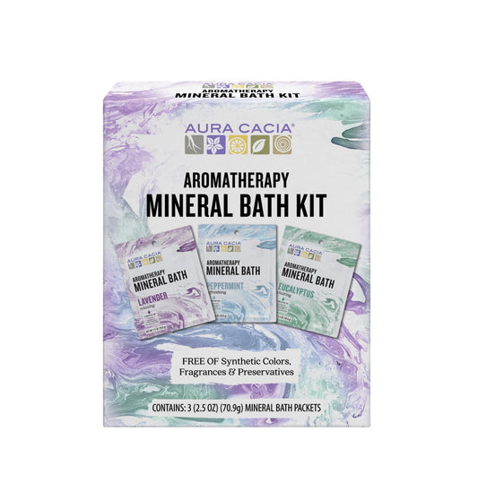Aura Cacia Mineral Bath Kit lavender packet for a calming spa-like soak