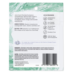 Six-pack case display of Aura Cacia Clearing Eucalyptus bath salt in packets for convenient baths.