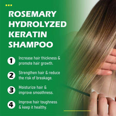 Hands applying Kerarose Rosemary Shampoo to the scalp.