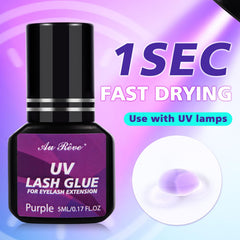 AuReve UV eyelash glue under UV light delivers quick cure and clean finish.