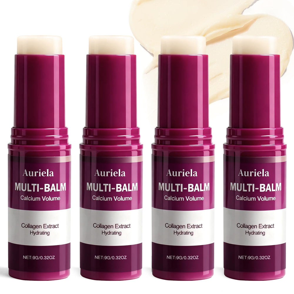 Auriela Calcium Volume Multi Balm Stick on the face delivers hydration and a smooth base.