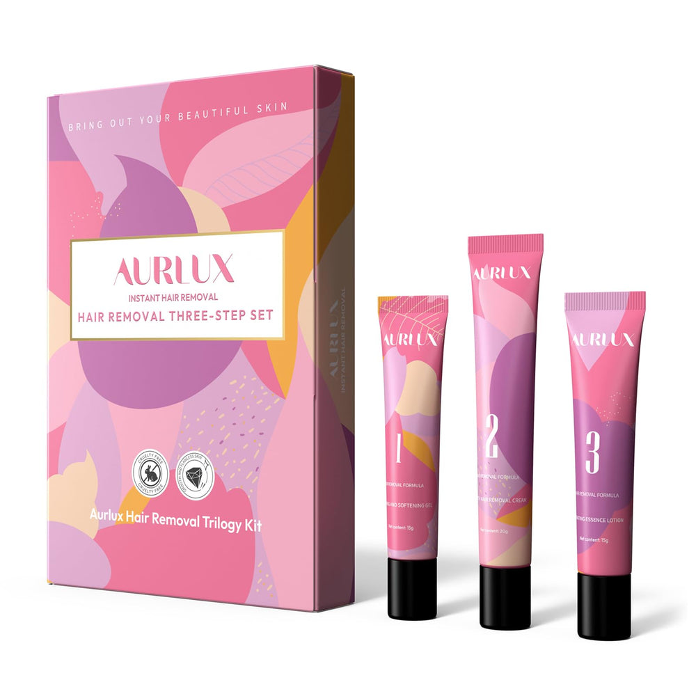 Aurlux Hair Remover Cream softening gel ready for gentle facial prep.