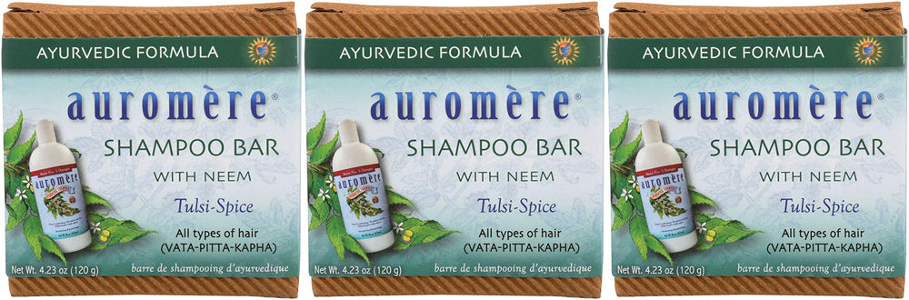 Auromere shampoo bar in eco-packaging for zero-waste routines.