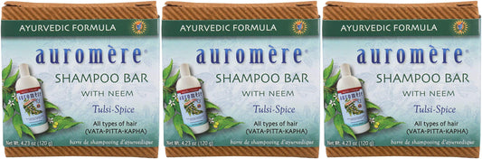 Auromere shampoo bar in eco-packaging for zero-waste routines.