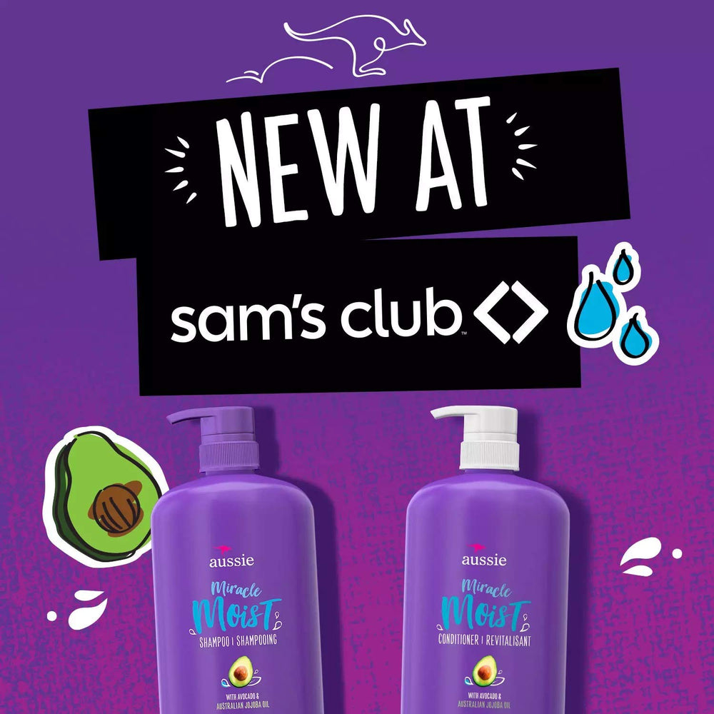 Aussie Miracle Moist conditioner bottle front for detangling and softness.