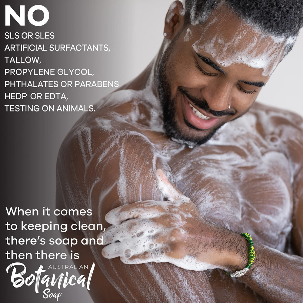 Australian Botanical goats milk lather close-up highlights rich creamy foam.