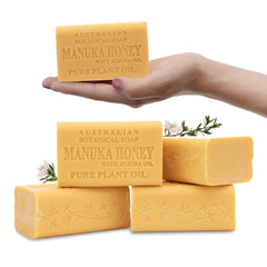 Australian Botanical Soap Manuka Honey bar with jojoba for gentle daily cleansing.