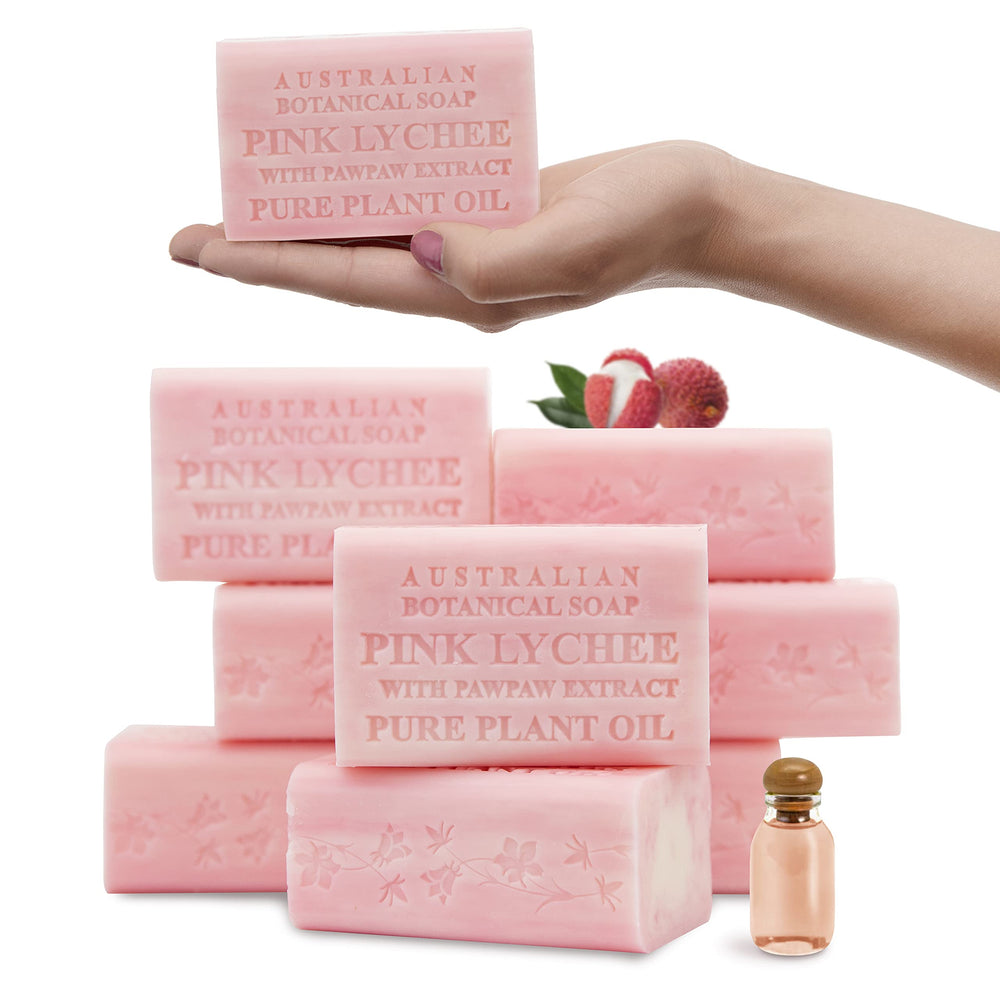 Australian Botanical Soap Pink Lychee bar with pawpaw extract for gentle exfoliation