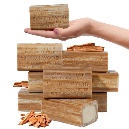 Australian Botanical Soap sandalwood-cocoa-bar image showing gentle cleansing with warm fragrance