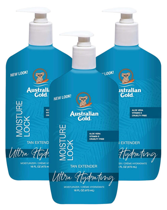 Australian Gold Moist Lock Tan Extender 16oz pump bottle promotes hydration for a longer tan.