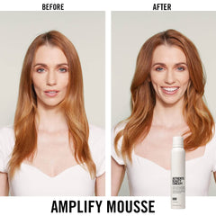 Applying Amplify Mousse by hand for even distribution and natural grip