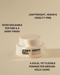 Solid Pomade texture closeup illustrating moldable hold for versatile styling by Authentic Beauty Concept.