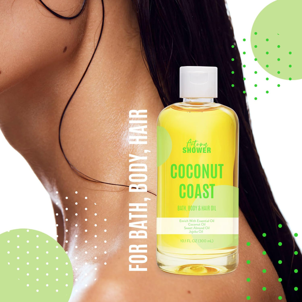 Autumn Shower bath oil Coconut blend nourishes skin with tropical hydration.