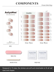 AutyaMee pearl glazed nail strip in chrome ombre beige during application