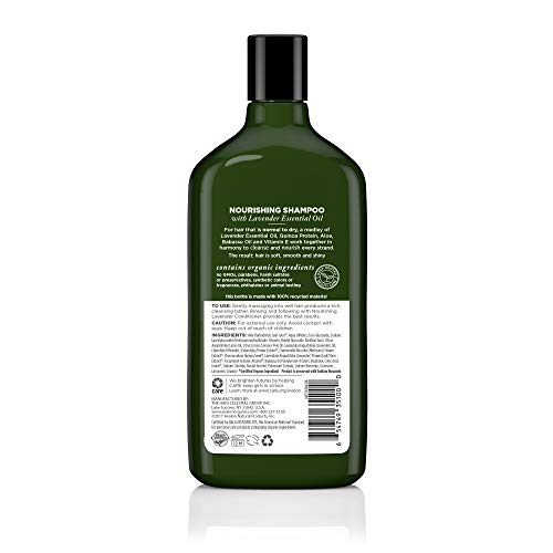Avalon Organics Nourishing Lavender Shampoo pour demonstrates quick lather for gentle wash.