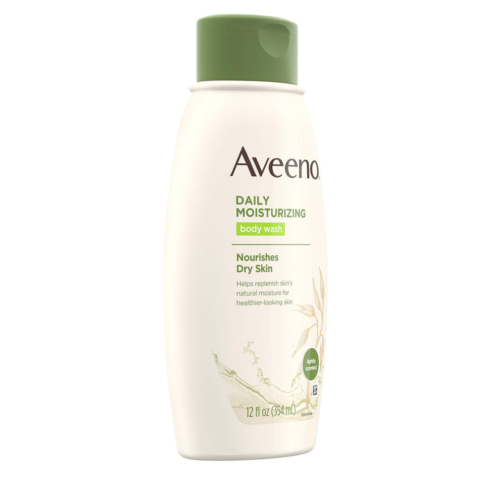 Aveeno Daily Moisturizing Body Wash foam close-up shows creamy lather.