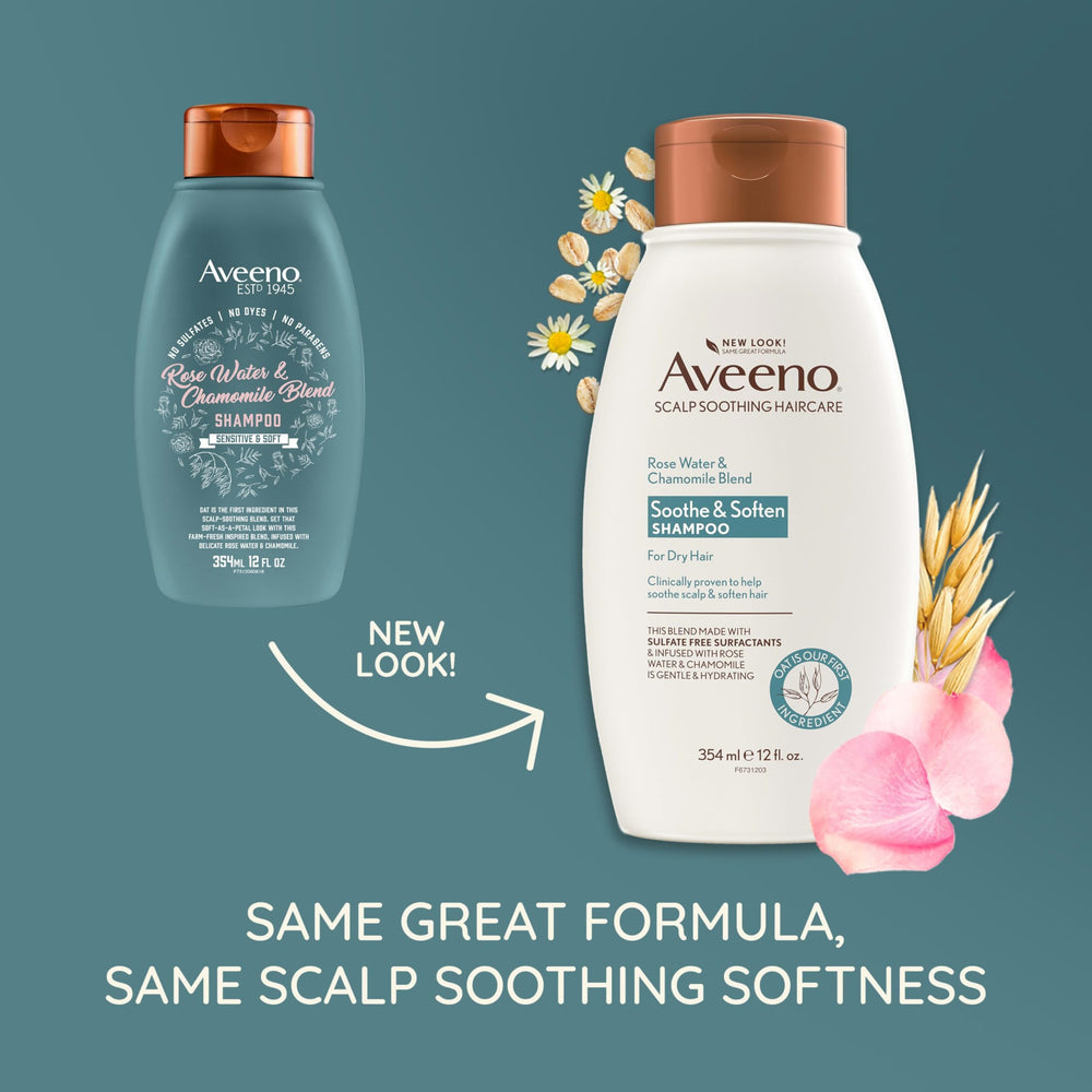 Aveeno label close-up highlighting oat-based soothing care.